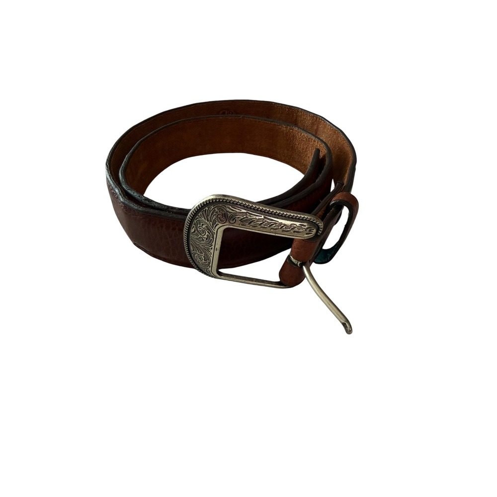 3D Belt Co Mens Brown Leather Western Belt Engraved Silver Buckle Size 40 1028